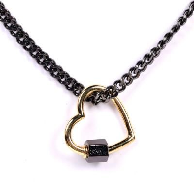 Hip Hop Fashion18K Gold Plated Black Cuban Chain Heart Star Lightening Pendant Necklace