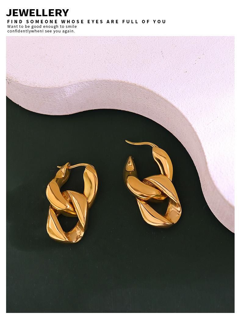 Irregular Geometric Double Ring Titanium Steel Plated 18K Gold Earring