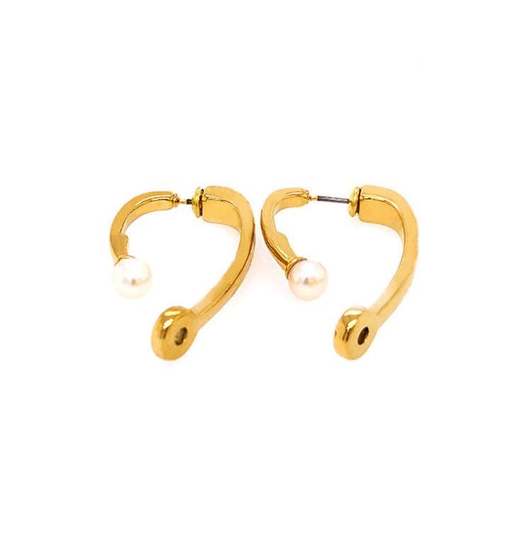 Irregular Geometric Gold Pearl Oval Earrings