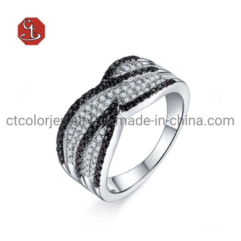 Black CZ Cross Silver Ring Fashion Jewelry Set for Women