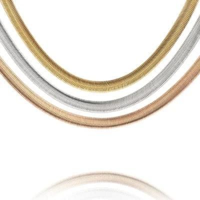 Fashion 18K Gold Plated 316L Stainless Steel Thin Snake Necklace for Layer Wearing for Women Ladies Girls