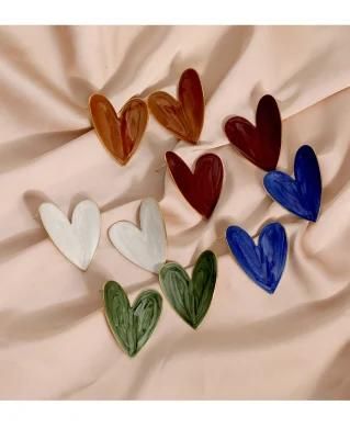2022 New Trendy Hypoallergenic 925 Sterling Silver Post Chic Heart Shape Enamel Earring for Women Jewelry and Gift