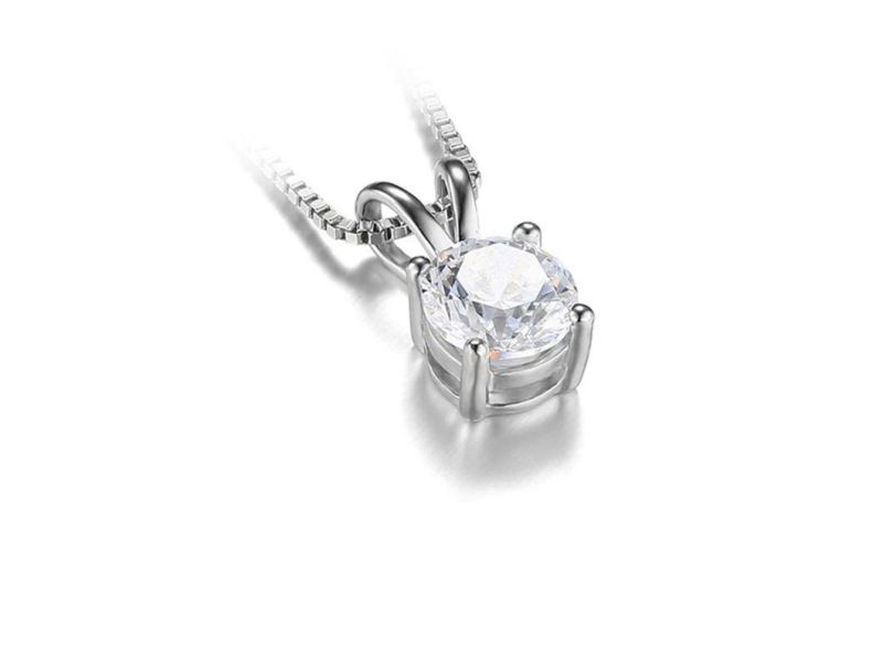 Classic Round CZ Solitaire Pendant Women Fashion Jewellery 925 Sterling Silver Jewelry