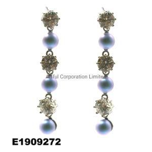 Fashion/Rhodim Plated/Clear CZ/Blue Pearl/Silver Jewelry Earring