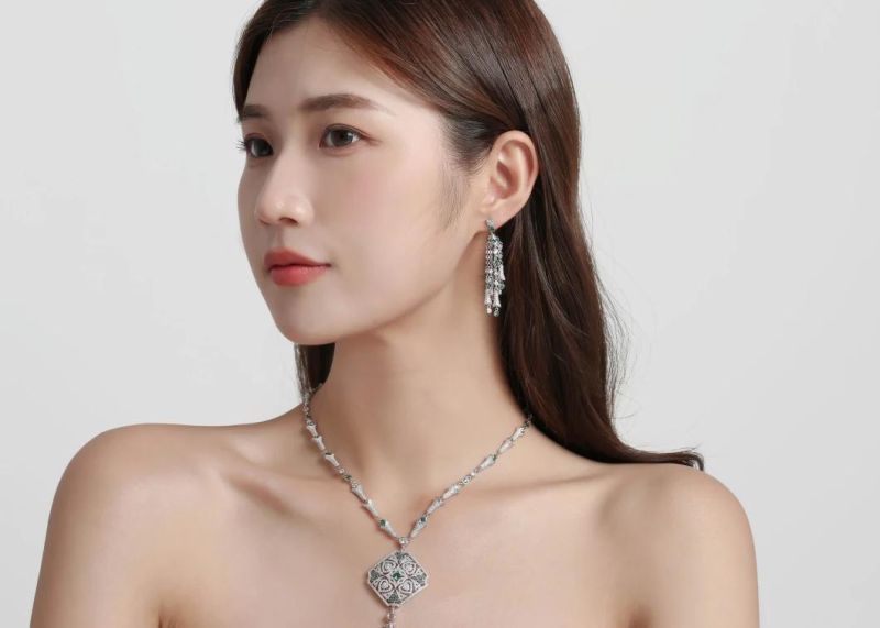 Fashion Accessories Brass or Silver Best Seller High Quality Hip Hop Trendy Women 2022 CZ Moissanite Fine Necklace Earrings Jewelry Set