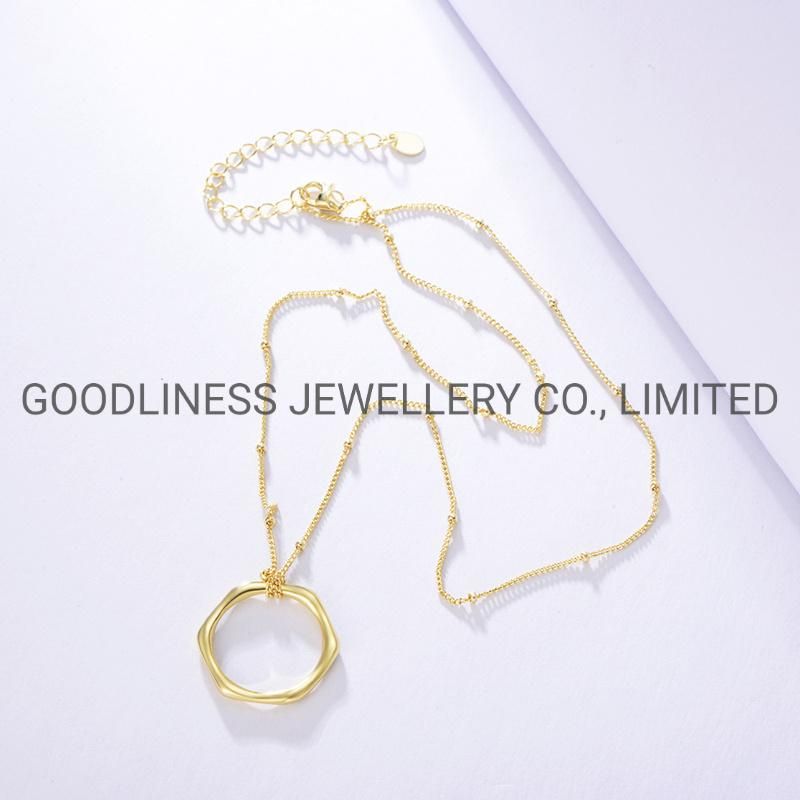 925 Sterling Silver Women Fine Jewelry Hexagon Charm pendant Necklace