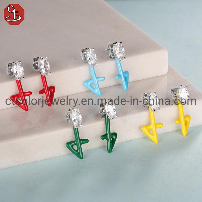 Fashion Jewelry Color Enamel Stud Silver Earrings