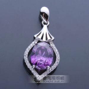 Fashion Shell Designed Amethyst Stone Pendant in Solid 925 Sterling Silver