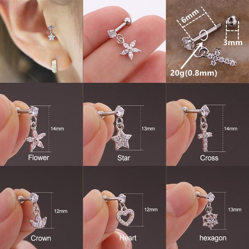 Earrings Stud with Dangle Pendant Gold Silver Inlaid Cubic Zirconia for Women Jewelry