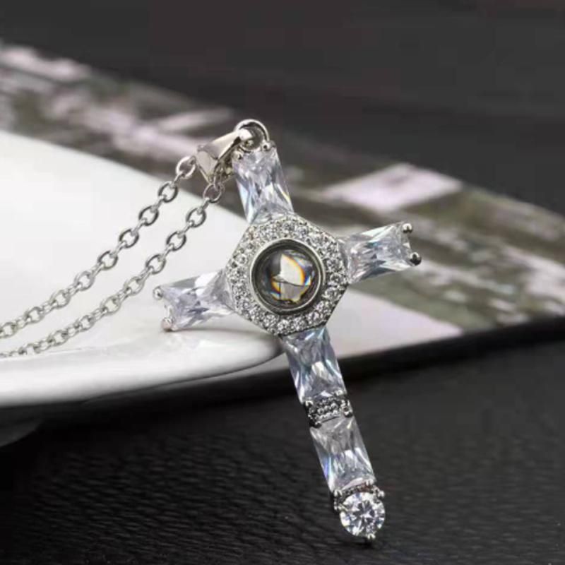 Zircon Cross Necklace Crystal Cross Christian Scripture Projection Pendant Necklace