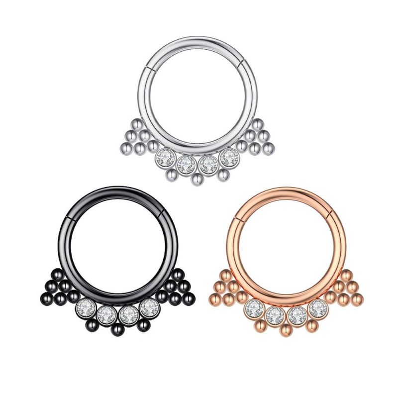 316L Surgical Steel 1.2*8 Hinged Segment Ring Ball and Zirconia Combination Designs Body Piercing