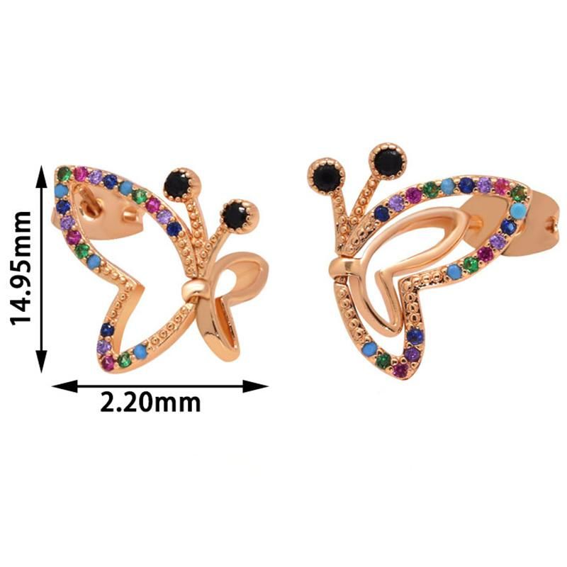 Fashion Jewelry Colorful CZ 18K Gold Plated Butterfly Zirconstuds Earrings