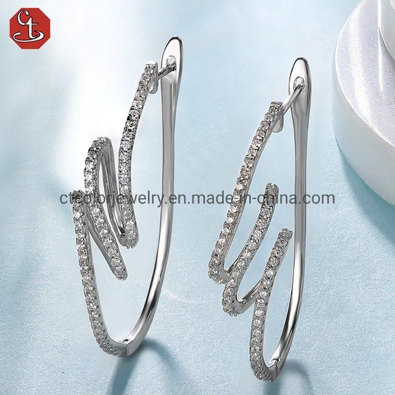 Simple style sterling silve jewelry 4A white cubic zircon earrings