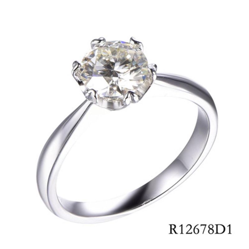 Hot Sale 925 Sterling Silver Clear 1CT 6.5mm Moissanite Main Stone Ring
