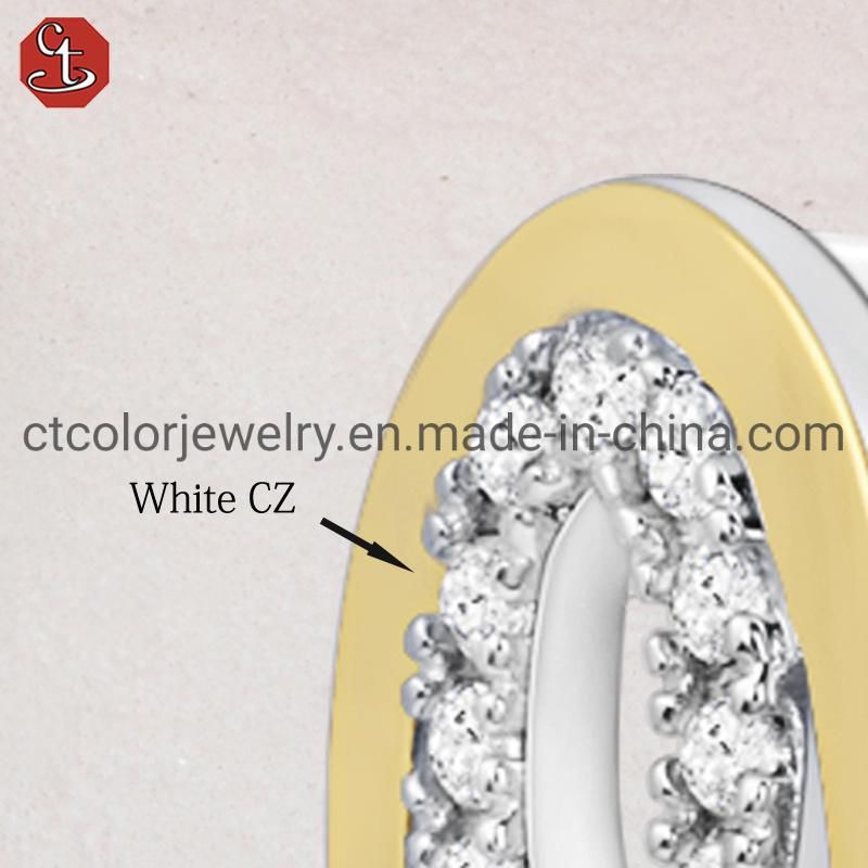 Fashion Jewelry Luxury 925 Silver and Brass Cubic Zirconia Gold Earring