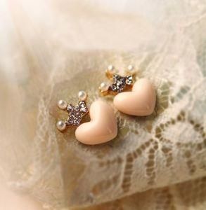 Mother&prime;s Day Gift Pink Heart Design Women Stud Earring (E04)