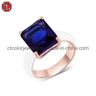 Simple Style 925 Sterling Silver ring Synthetic blue crystal enamel ring Fashion jewelry