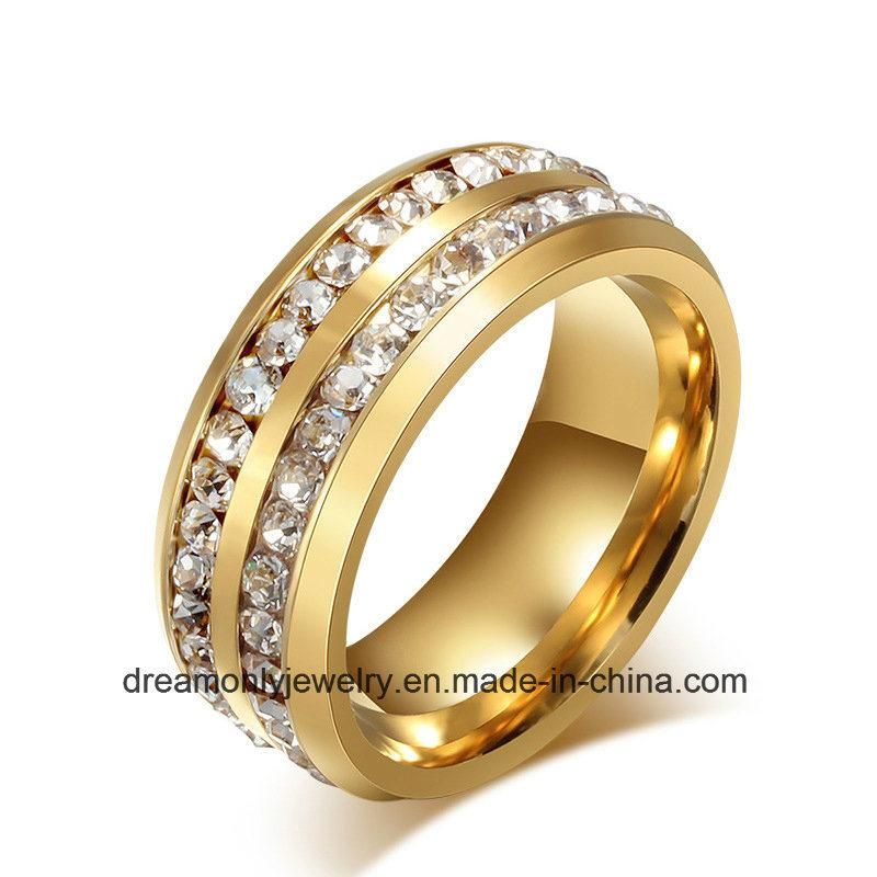 Gold Steel Ring with Circle White Stones