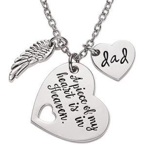 Memorial Necklace a Piece of My Heart Is in Heaven Memorial Dad Necklace Loss of Father Gift