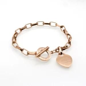 Stainless Steel Rose Gold Heart Charm Links Chain Love Bracelets