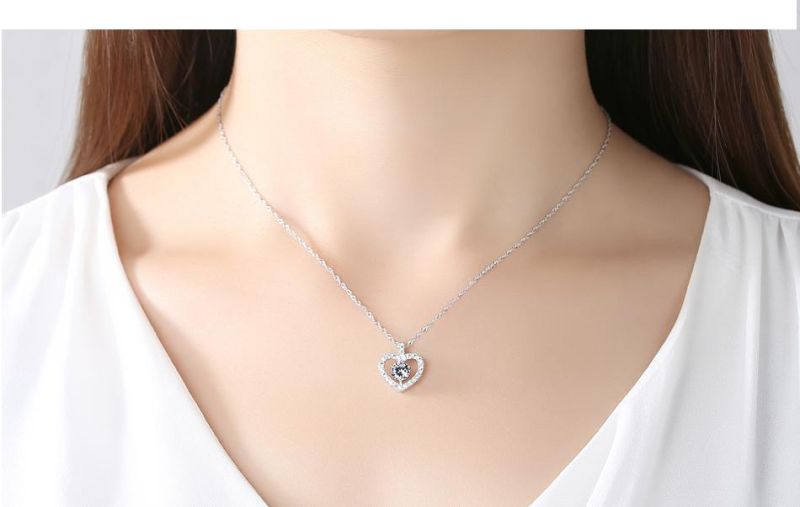 Vintage Luxury S925 Sterling Silver Hinge Chain Heart Shape CZ Necklace