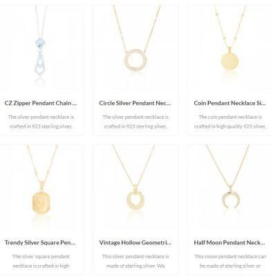 Coin Pendant Necklace Silver 18K Yellow Gold Plated Chain/CZ Zipper Pendant Chain Necklace Sterling Silver