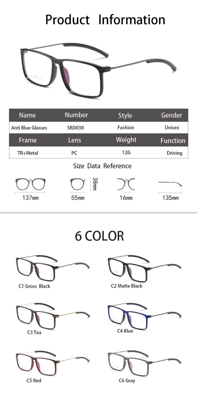Factory Direct Sale Tr90 Luxury Classic Frame Glasses Ladies Glasses Blue Light Blocking Frame Eye Glasses Frame Women and Man 2022 Wholesale