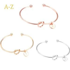 26 Initial Alphabet Letter Rose Gold Silver Gold Love Knot Bracelet Bangle Jewelry