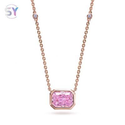 Wholesales Jewelry Simple Classic 18K Gold Plated Emerald Cut Necklace Girl Custom High Carbon Diamond Wedding Rose Gold Necklace