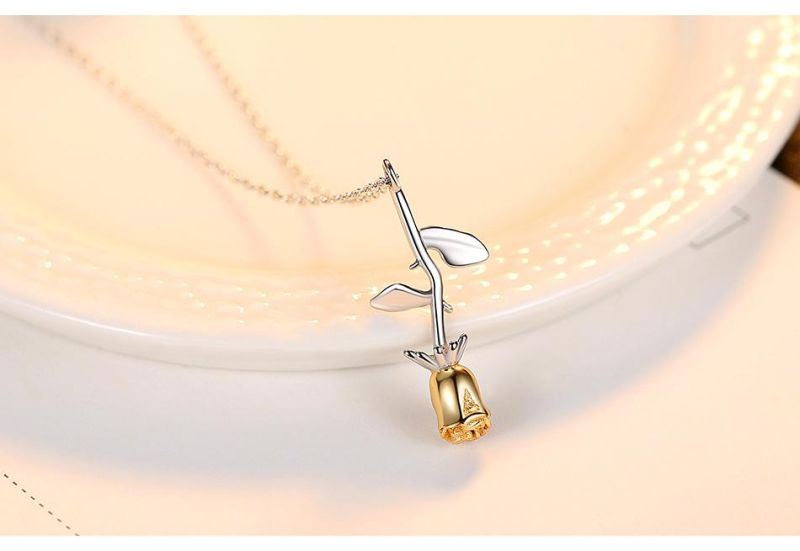 Female Necklace Silver Jewelry in Upside Down Rose
