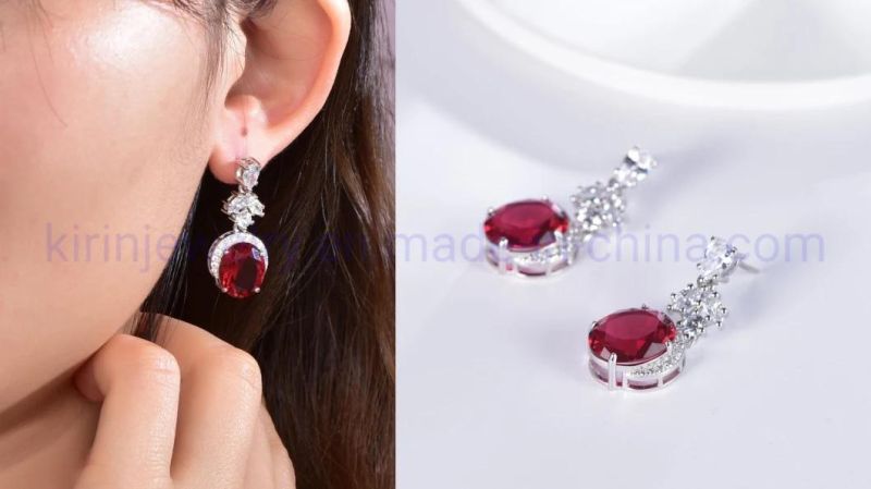 Wedding Earrings with Ruby Zircon Micro Pave 5A CZ High MOQ Drop Earring Wedding Bridal Wedding Earring