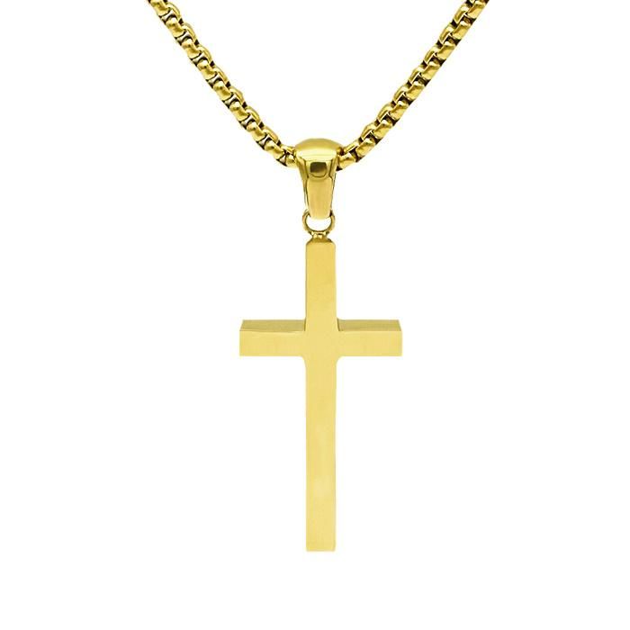 Fashion Stainless Steel Not Allergic Gold Plated Christian Cross Pendant Gold Chain Pearl Layering Necklace for Ladies