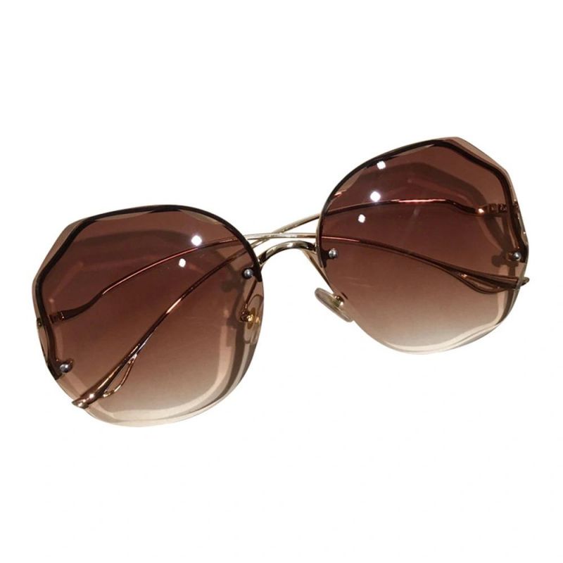 2022 Fashion Tea Gradient Sunglasses Women Ocean Water Cut Trimmed Lens Metal Curved Temples Sun Glasses Female UV400