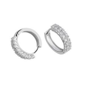 Rare Around Clear White Topaz Ladies Silver Hoop Earrings