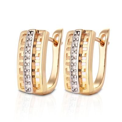 Fashion 18K Gold Plated Silver Alloy Jewelry Stud Drop Hoop Huggie CZ Earrings with Crystal for Women