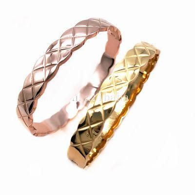 Health Benefits Wholesale Gold Fashion Stainless Steel Gold Plated 18K Rose Gold Silver Bangle Bracelet Jewelry