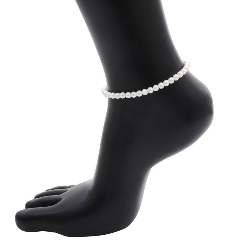 Simple Geometric Wild Round Bead Necklace Single Layer Temperament Imitation Pearl Handmade Anklet Women