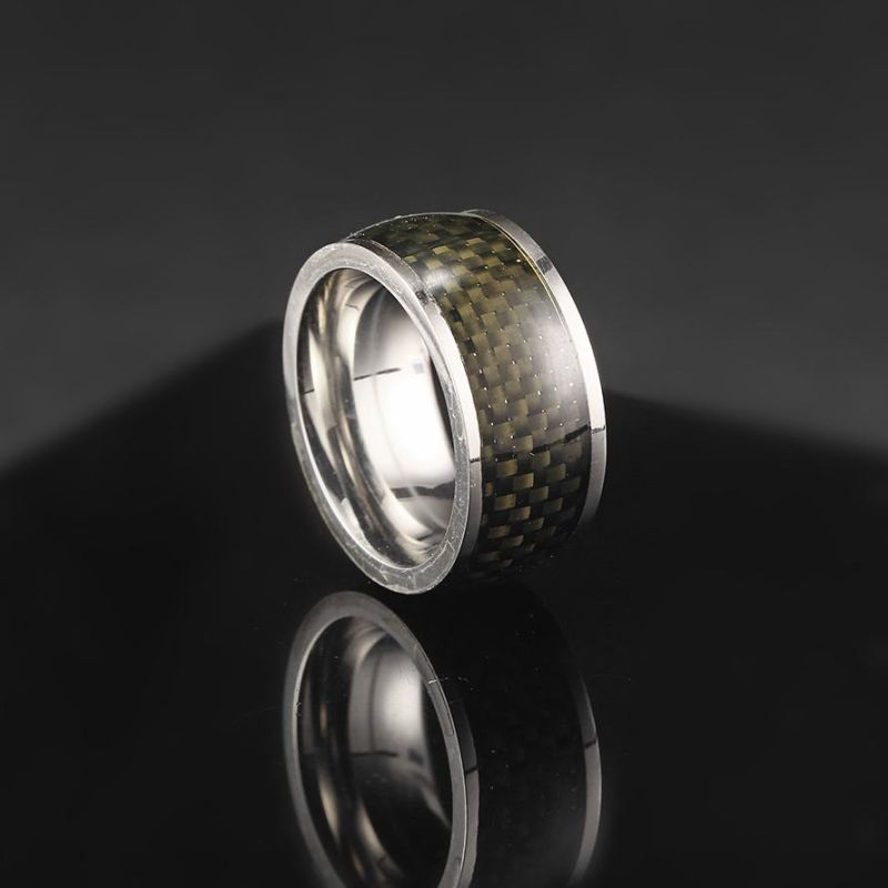 8mm Flat Ceramic Ring Jewelry Black Carbon Fiber Inlay Ceramic Ring