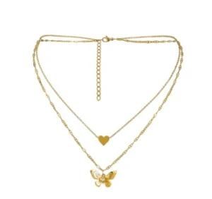 Factory Sale Women Gold Plated Titanium Butterfly Pendant Layered Necklaces Jewelry