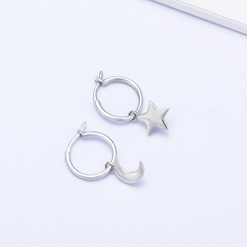Pure 925 Sterling Silver Gold Plated Moon and Star Charm Huggie Earrings