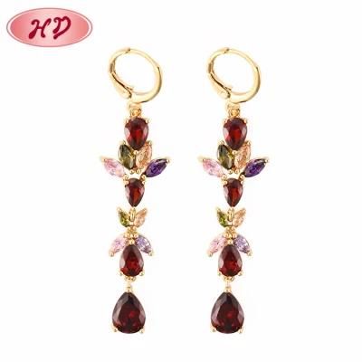 Fashion Jewelry Gold Plated Small Drop Earrings with Clear Cubic Zircon for Women