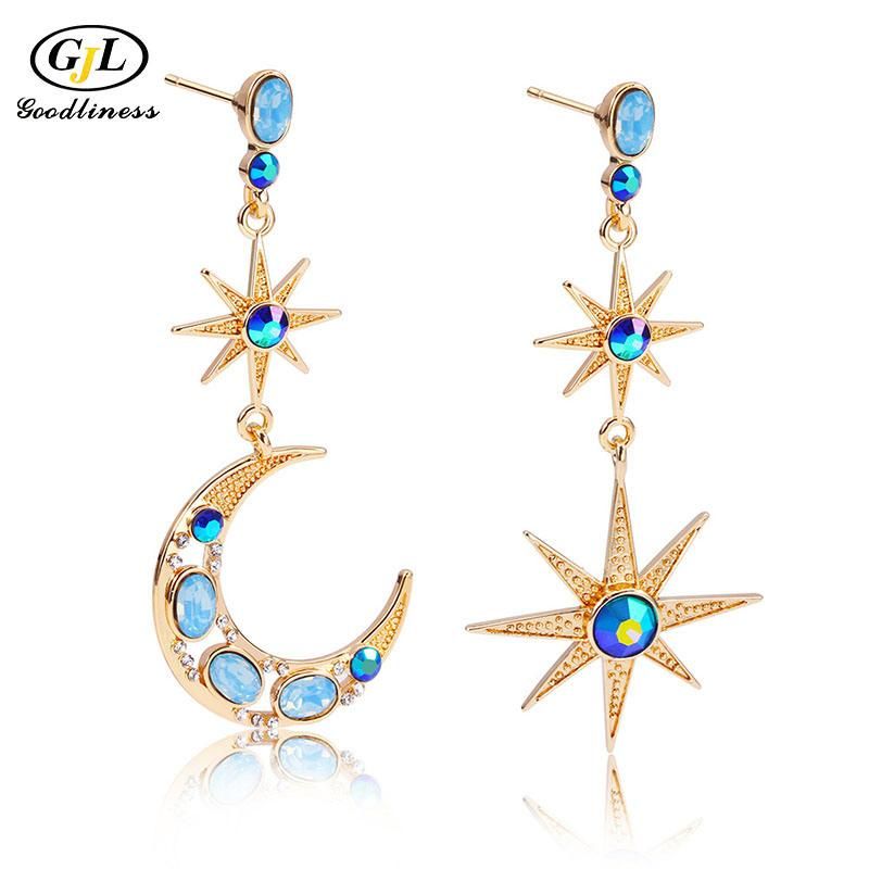 Esymmetry Star and Moon Stainless Steel Needle Earring Jewelry