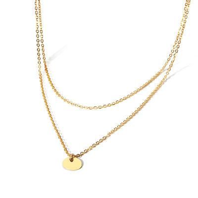 316 Stainless Steel Blank 18K Gold Round Circle Tag Necklace