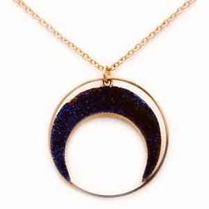 Fashion Women Jewelry Gold Plated Long Crescent Druzy Pendant Necklace