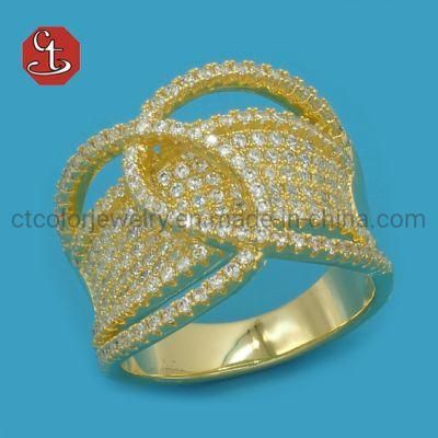 Gold Color Pave Clear Cubic Zirconia Twisted Bar Charming Women Fashion jewelry CZ Ring
