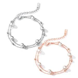 Fashion Women Jewelry Double Chain Pearl Adjustable Stainless Steel &#160; Bracelet