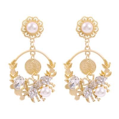 New Fashion Jewelry Courtly Elegant Big Diamond Crystal Earring with Imitation Pearl