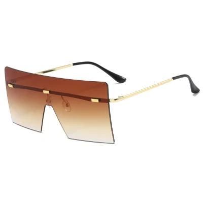 Oversized Brown Retro Men Sunglasses 2021 Women Vintage Sunglasses Luxury Brand Rimless Eyewear Big Shades