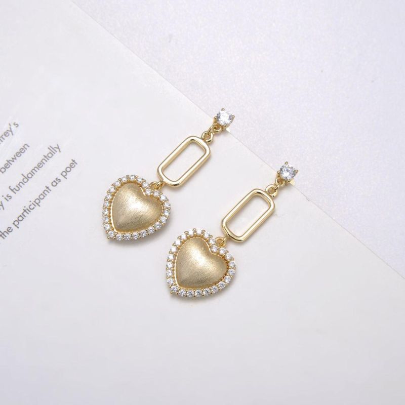 New 14K Yellow Gold Plated 925 Sterling Silver Heart Charm Earring