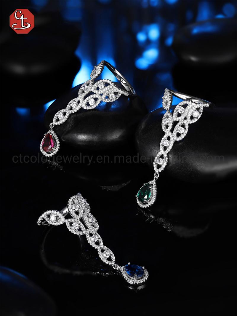 Custom 925 Silver Rhodium plated Gemstone Temperament Rings for Women